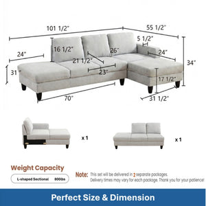 English Elm 101.5 Inch Linen Blend L-Shaped Sectional with Hand-Tied Springs and Modular Ottoman B082S00158