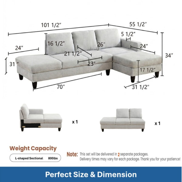 English Elm 101.5 Inch Linen Blend L-Shaped Sectional with Hand-Tied Springs and Modular Ottoman B082S00158