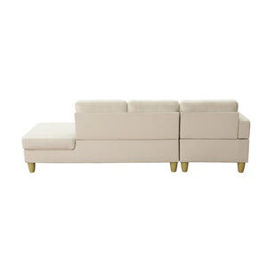 English Elm 101.5 Inch L-Shaped Sectional Sofa with Chaise Ottoman and Hand-Tied Spring Support Beige Linen B082S00159