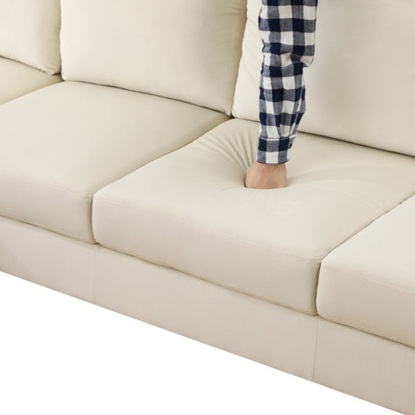 English Elm 101.5 Inch L-Shaped Sectional Sofa with Chaise Ottoman and Hand-Tied Spring Support Beige Linen B082S00159