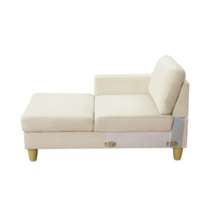 English Elm 101.5 Inch L-Shaped Sectional Sofa with Chaise Ottoman and Hand-Tied Spring Support Beige Linen B082S00159