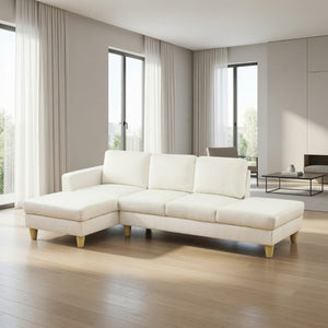 English Elm 101.5 Inch L-Shaped Sectional Sofa with Chaise Ottoman and Hand-Tied Spring Support Beige Linen B082S00159
