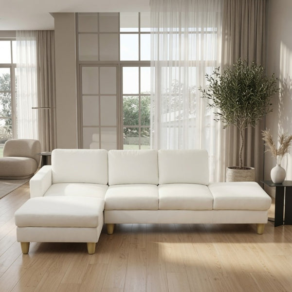 English Elm 101.5 Inch L-Shaped Sectional Sofa with Chaise Ottoman and Hand-Tied Spring Support Beige Linen B082S00159