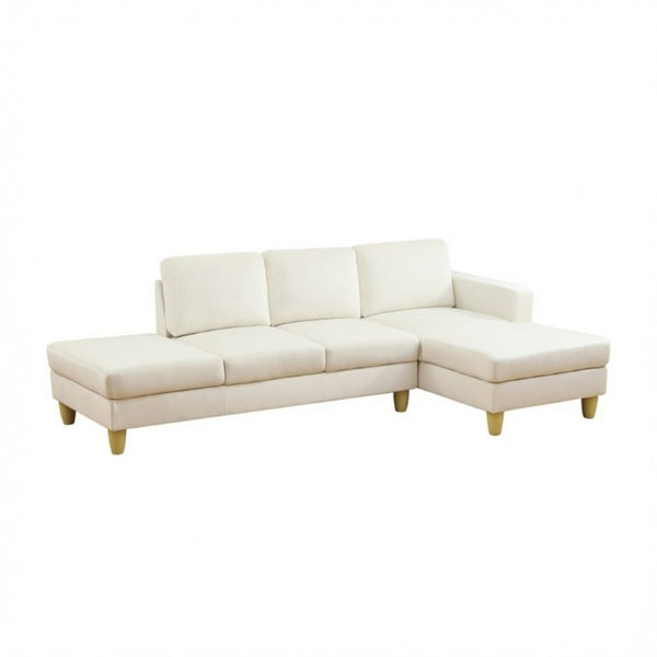 English Elm 101.5 Inch L-Shaped Sectional Sofa with Chaise Ottoman and Tapered Wood Legs Beige Linen B082S00160