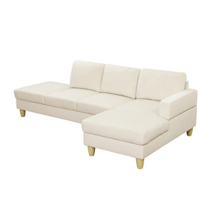 English Elm 101.5 Inch L-Shaped Sectional Sofa with Chaise Ottoman and Tapered Wood Legs Beige Linen B082S00160
