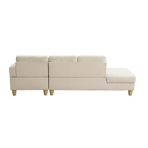 English Elm 101.5 Inch L-Shaped Sectional Sofa with Chaise Ottoman and Tapered Wood Legs Beige Linen B082S00160