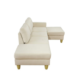English Elm 101.5 Inch L-Shaped Sectional Sofa with Chaise Ottoman and Tapered Wood Legs Beige Linen B082S00160