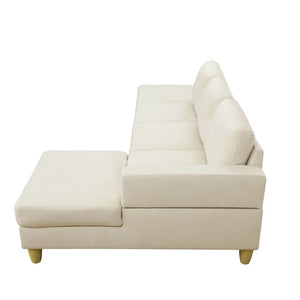 English Elm 101.5 Inch L-Shaped Sectional Sofa with Chaise Ottoman and Tapered Wood Legs Beige Linen B082S00160
