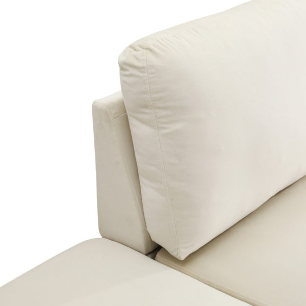 English Elm 101.5 Inch L-Shaped Sectional Sofa with Chaise Ottoman and Tapered Wood Legs Beige Linen B082S00160