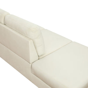 English Elm 101.5 Inch L-Shaped Sectional Sofa with Chaise Ottoman and Tapered Wood Legs Beige Linen B082S00160