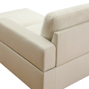 English Elm 101.5 Inch L-Shaped Sectional Sofa with Chaise Ottoman and Tapered Wood Legs Beige Linen B082S00160