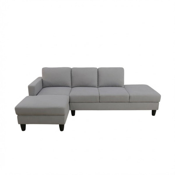 English Elm 101.5 Inch L-Shaped Sectional Sofa with Chaise Ottoman and Tapered Wood Legs Light Grey Cotton Linen B082S00161