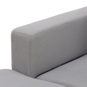 English Elm 101.5 Inch L-Shaped Sectional Sofa with Chaise Ottoman and Tapered Wood Legs Light Grey Cotton Linen B082S00161