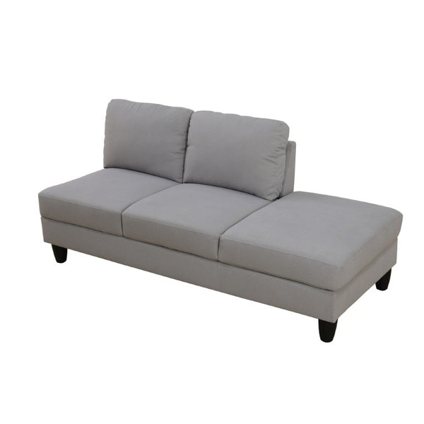 English Elm 101.5 Inch L-Shaped Sectional Sofa with Chaise Ottoman and Tapered Wood Legs Light Grey Cotton Linen B082S00161
