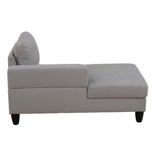 English Elm 101.5 Inch L-Shaped Sectional Sofa with Chaise Ottoman and Tapered Wood Legs Light Grey Cotton Linen B082S00161