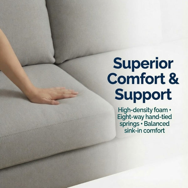 English Elm 101.5 Inch Calico Fabric Sectional Sofa with Chaise Ottoman and Tapered Wood Legs Light Grey Right Chaise B082S00162