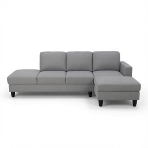 English Elm 101.5 Inch Calico Fabric Sectional Sofa with Chaise Ottoman and Tapered Wood Legs Light Grey Right Chaise B082S00162