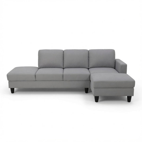English Elm 101.5 Inch Calico Fabric Sectional Sofa with Chaise Ottoman and Tapered Wood Legs Light Grey Right Chaise B082S00162