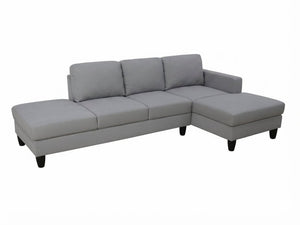 English Elm 101.5 Inch Calico Fabric Sectional Sofa with Chaise Ottoman and Tapered Wood Legs Light Grey Right Chaise B082S00162