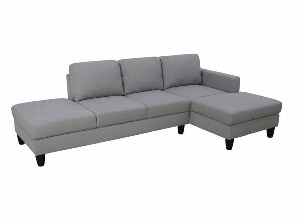 English Elm 101.5 Inch Calico Fabric Sectional Sofa with Chaise Ottoman and Tapered Wood Legs Light Grey Right Chaise B082S00162