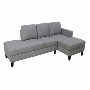 English Elm 101.5 Inch Calico Fabric Sectional Sofa with Chaise Ottoman and Tapered Wood Legs Light Grey Right Chaise B082S00162