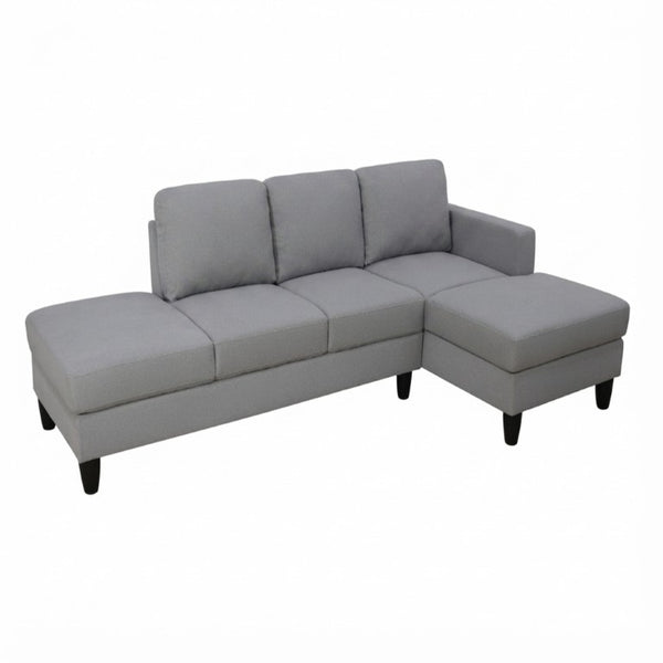 English Elm 101.5 Inch Calico Fabric Sectional Sofa with Chaise Ottoman and Tapered Wood Legs Light Grey Right Chaise B082S00162