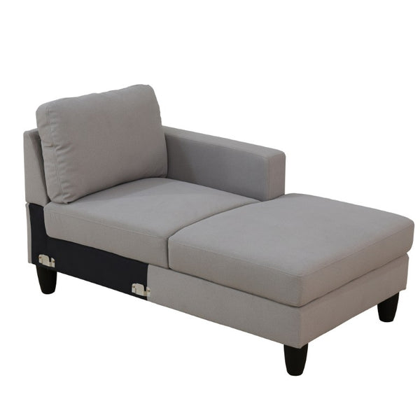 English Elm 101.5 Inch Calico Fabric Sectional Sofa with Chaise Ottoman and Tapered Wood Legs Light Grey Right Chaise B082S00162