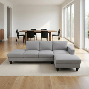 English Elm 101.5 Inch Calico Fabric Sectional Sofa with Chaise Ottoman and Tapered Wood Legs Light Grey Right Chaise B082S00162