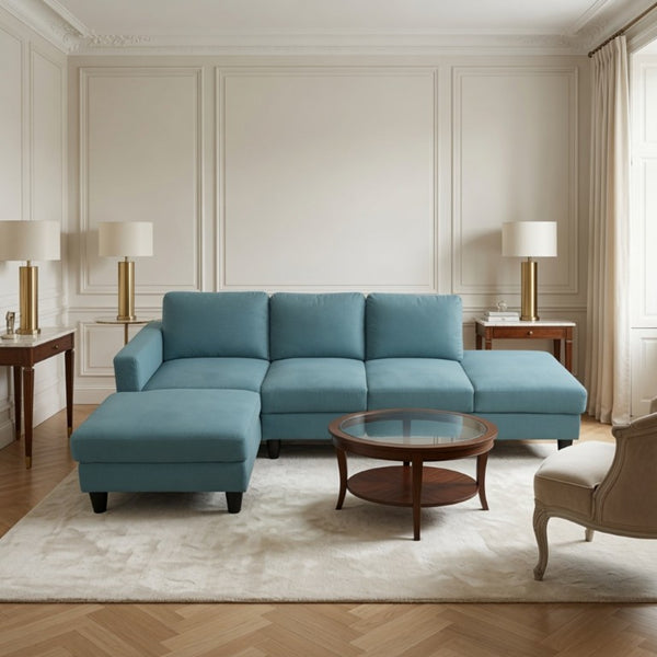 English Elm 101.5 Inch Calico Fabric Sectional Sofa with Chaise Ottoman and Tapered Wood Legs Lake Green Left Chaise B082S00163