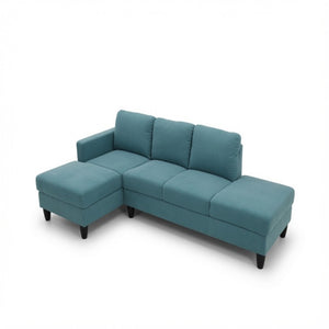 English Elm 101.5 Inch Calico Fabric Sectional Sofa with Chaise Ottoman and Tapered Wood Legs Lake Green Left Chaise B082S00163