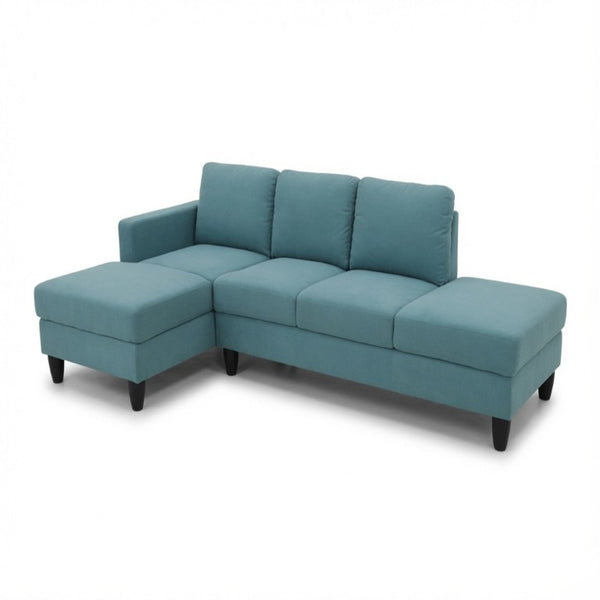 English Elm 101.5 Inch Calico Fabric Sectional Sofa with Chaise Ottoman and Tapered Wood Legs Lake Green Left Chaise B082S00163