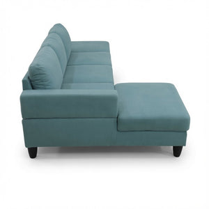 English Elm 101.5 Inch Calico Fabric Sectional Sofa with Chaise Ottoman and Tapered Wood Legs Lake Green Left Chaise B082S00163