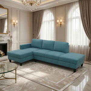 English Elm 101.5 Inch Calico Fabric Sectional Sofa with Chaise Ottoman and Tapered Wood Legs Lake Green Left Chaise B082S00163