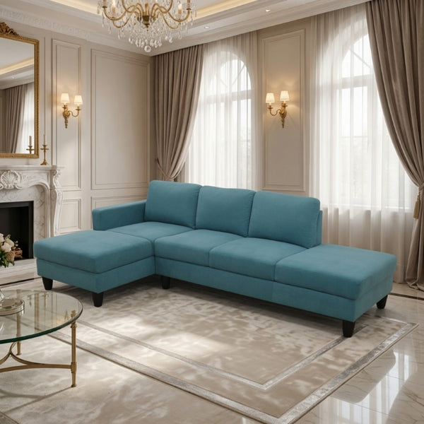 English Elm 101.5 Inch Calico Fabric Sectional Sofa with Chaise Ottoman and Tapered Wood Legs Lake Green Left Chaise B082S00163