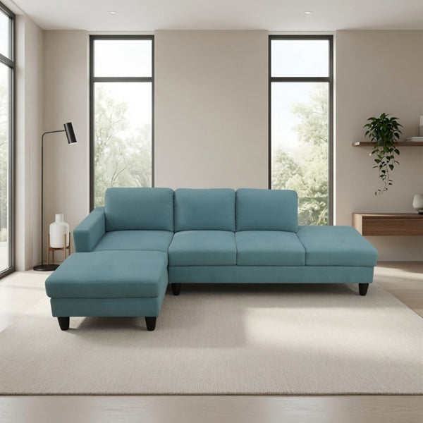 English Elm 101.5 Inch Calico Fabric Sectional Sofa with Chaise Ottoman and Tapered Wood Legs Lake Green Left Chaise B082S00163