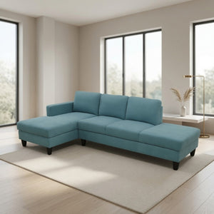 English Elm 101.5 Inch Calico Fabric Sectional Sofa with Chaise Ottoman and Tapered Wood Legs Lake Green Left Chaise B082S00163