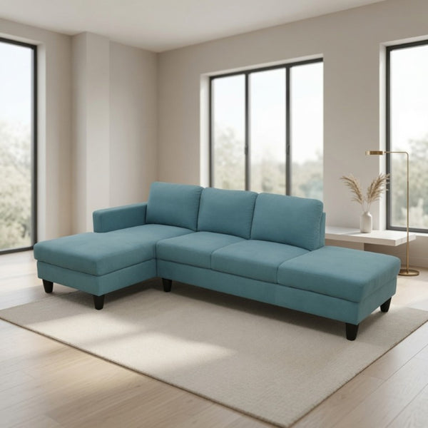 English Elm 101.5 Inch Calico Fabric Sectional Sofa with Chaise Ottoman and Tapered Wood Legs Lake Green Left Chaise B082S00163
