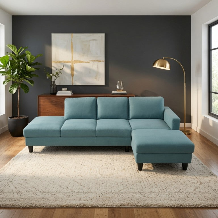 English Elm 101.5 Inch Calico Fabric L-Shaped Sectional Sofa with Ottoman and Hand-Tied Springs Lake Green Right Chaise B082S00164