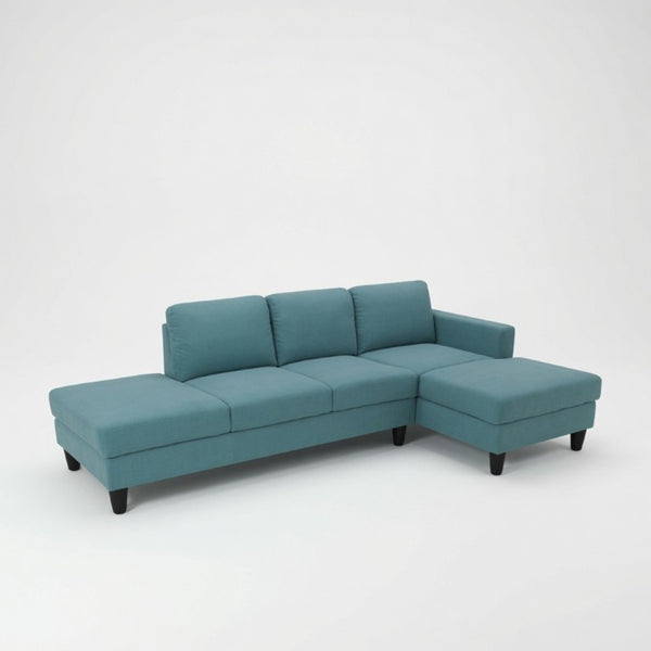 English Elm 101.5 Inch Calico Fabric L-Shaped Sectional Sofa with Ottoman and Hand-Tied Springs Lake Green Right Chaise B082S00164