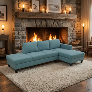 English Elm 101.5 Inch Calico Fabric L-Shaped Sectional Sofa with Ottoman and Hand-Tied Springs Lake Green Right Chaise B082S00164