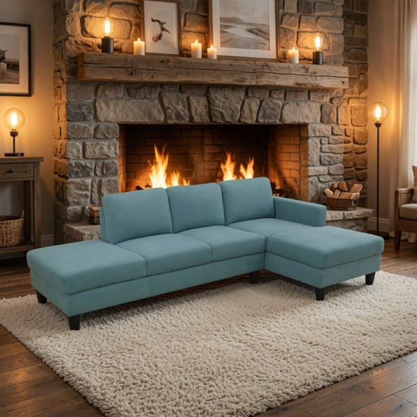 English Elm 101.5 Inch Calico Fabric L-Shaped Sectional Sofa with Ottoman and Hand-Tied Springs Lake Green Right Chaise B082S00164