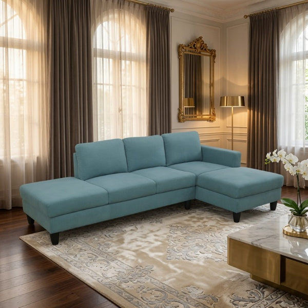 English Elm 101.5 Inch Calico Fabric L-Shaped Sectional Sofa with Ottoman and Hand-Tied Springs Lake Green Right Chaise B082S00164