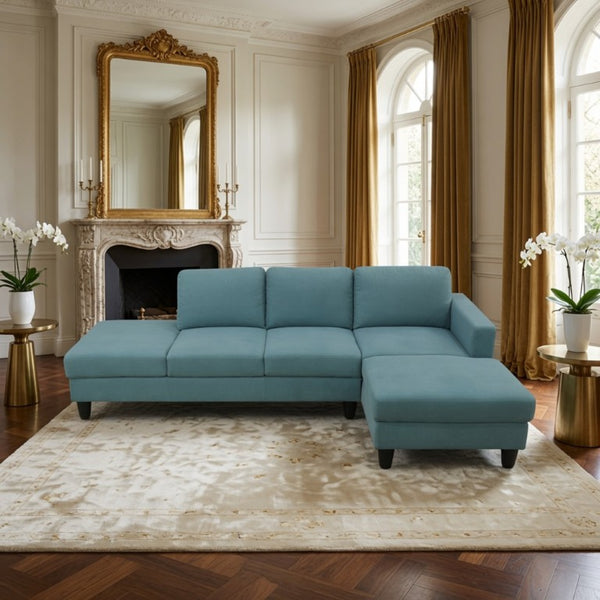 English Elm 101.5 Inch Calico Fabric L-Shaped Sectional Sofa with Ottoman and Hand-Tied Springs Lake Green Right Chaise B082S00164