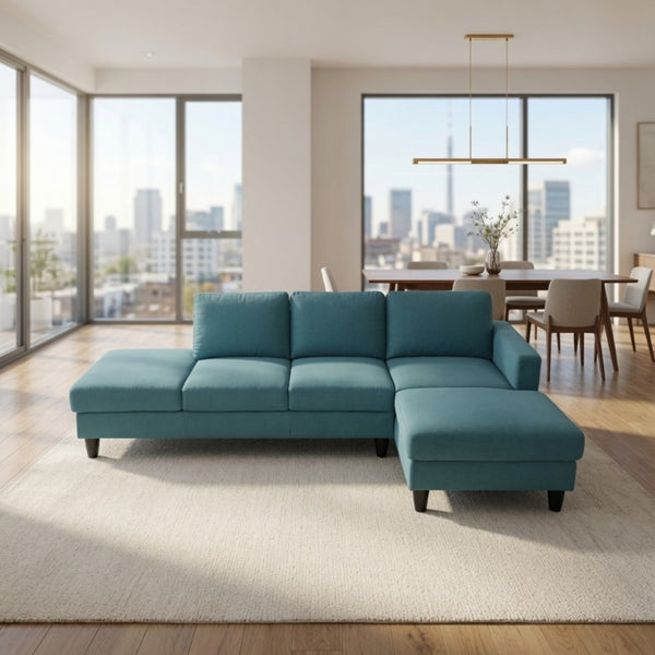 English Elm 101.5 Inch Calico Fabric L-Shaped Sectional Sofa with Ottoman and Hand-Tied Springs Lake Green Right Chaise B082S00164