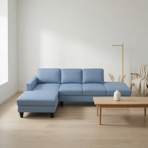 English Elm 101.5 Inch Calico Fabric L-Shaped Sectional Sofa with Ottoman and Hand-Tied Springs Grayish Blue Left Chaise B082S00165