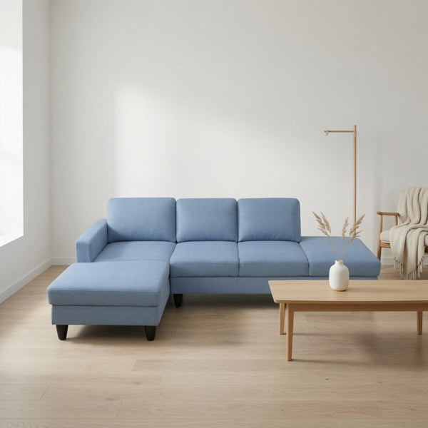 English Elm 101.5 Inch Calico Fabric L-Shaped Sectional Sofa with Ottoman and Hand-Tied Springs Grayish Blue Left Chaise B082S00165
