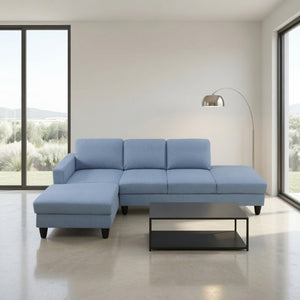 English Elm 101.5 Inch Calico Fabric L-Shaped Sectional Sofa with Ottoman and Hand-Tied Springs Grayish Blue Left Chaise B082S00165