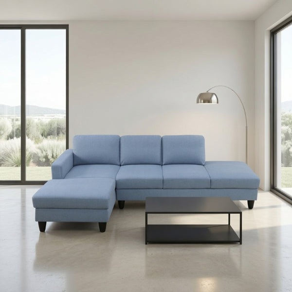 English Elm 101.5 Inch Calico Fabric L-Shaped Sectional Sofa with Ottoman and Hand-Tied Springs Grayish Blue Left Chaise B082S00165