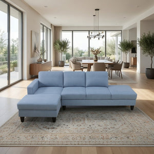 English Elm 101.5 Inch Calico Fabric L-Shaped Sectional Sofa with Ottoman and Hand-Tied Springs Grayish Blue Left Chaise B082S00165