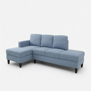 English Elm 101.5 Inch Calico Fabric L-Shaped Sectional Sofa with Ottoman and Hand-Tied Springs Grayish Blue Left Chaise B082S00165